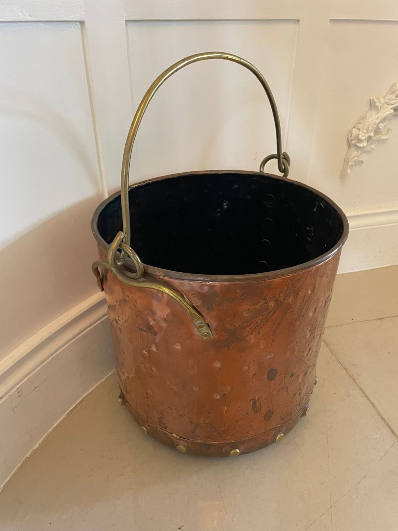 Antique Victorian Quality Brass and Copper Coal Bucket - Image 2